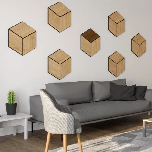 Akustikpaneele Rhombus 6er Set Walnuss auf schwarzem Filz